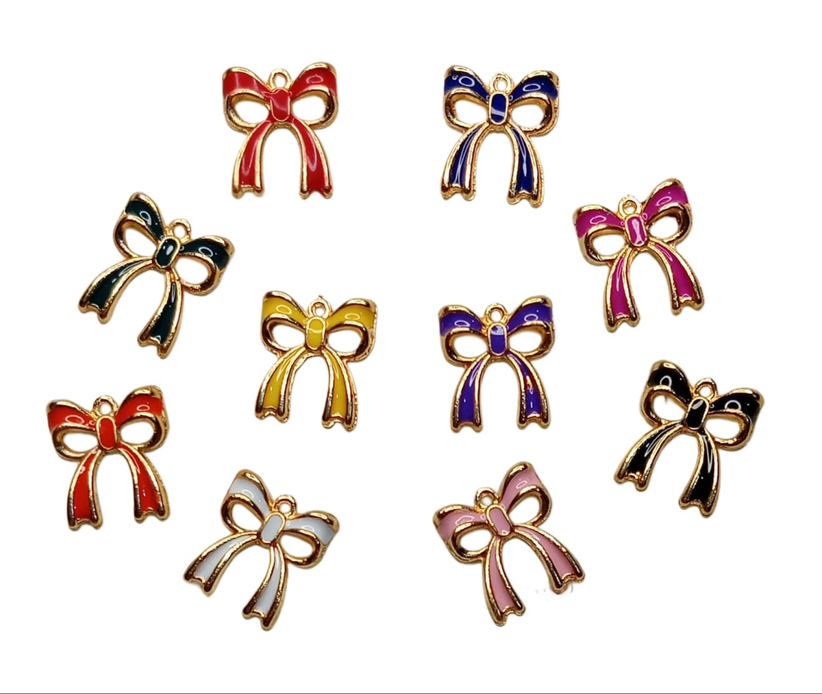10Pcs Enamel Alloy Bow Charms Pink/White/Black Pendant