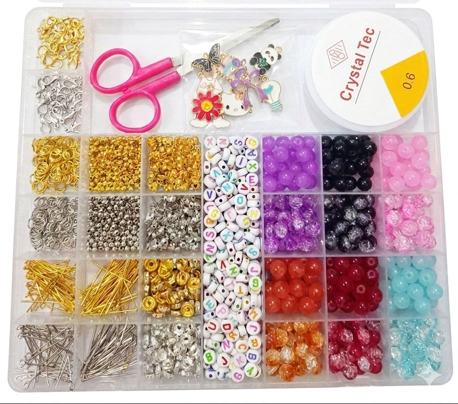 Ultimate DIY Jewelry Making Kit - 24-Grid Beading Supplies Set with Letter Beads, Charms, and Elastic String