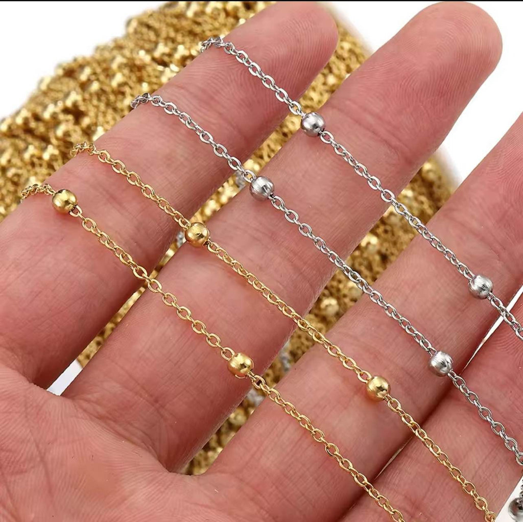 2/5 Yard Beaded Link Chain Roll – Gold & Silver