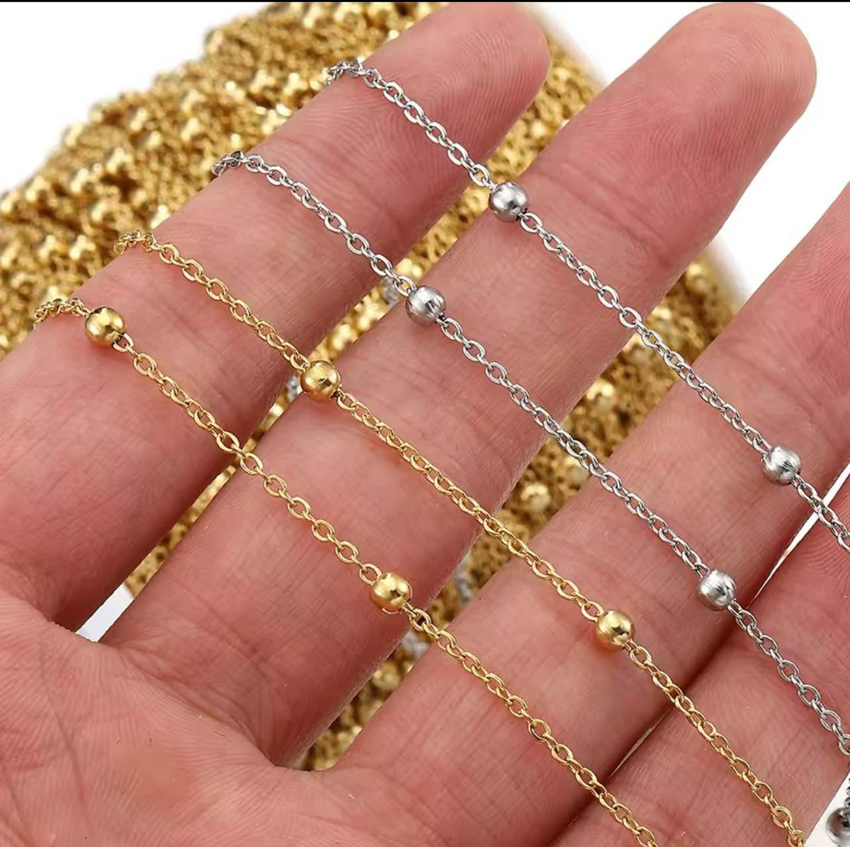 2/5 Yard Beaded Link Chain Roll – Gold & Silver
