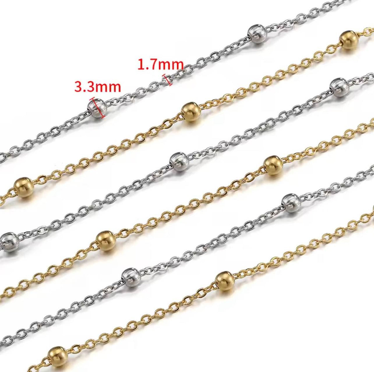 2/5 Yard Beaded Link Chain Roll – Gold & Silver