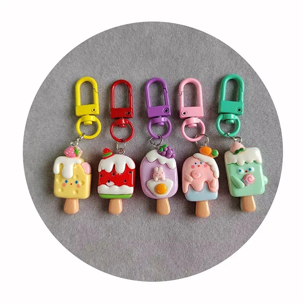 5 Pcs Cute Kawaii Ice Cream Popsicle Resin Charms with Eye Pin