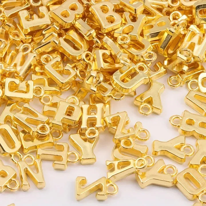 100 Pcs Premium Golden Alphabet Letter Charms – Shiny Gold A-Z