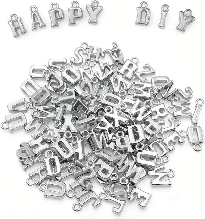 100 Pcs Mini Metal Letter Charms Alphabet - Silver A-Z Initial Pendant Charms for DIY