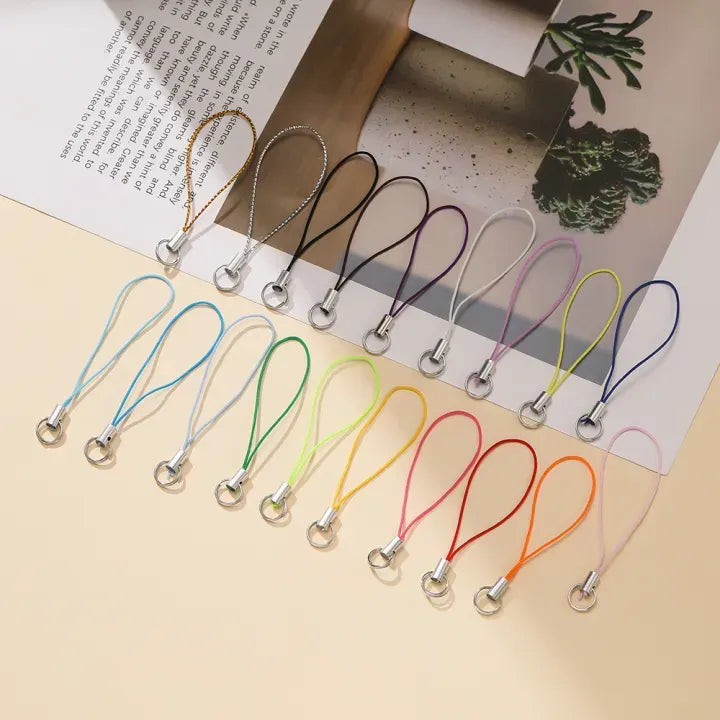 Polyester Colored Phone Lanyard With Double Rings For DIY Keychain