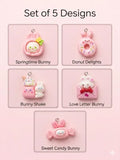 Cute Pink Kawaii Rabbit Resin Charms Set - 5 Pcs