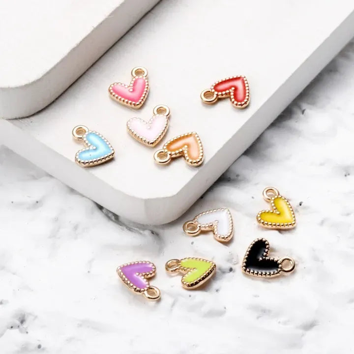 Colorful Alloy Heart Charms – 9x10mm Cute Love Pendants for DIY Bracelets
