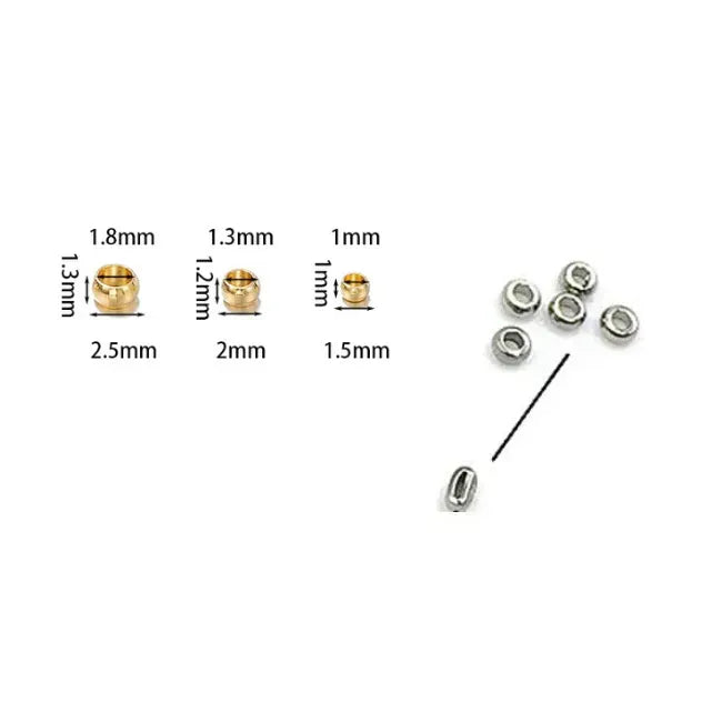 100Pcs Stainless Steel Crimp Beads & End Covers Set – 1.5mm–Stopper Spacer Beads