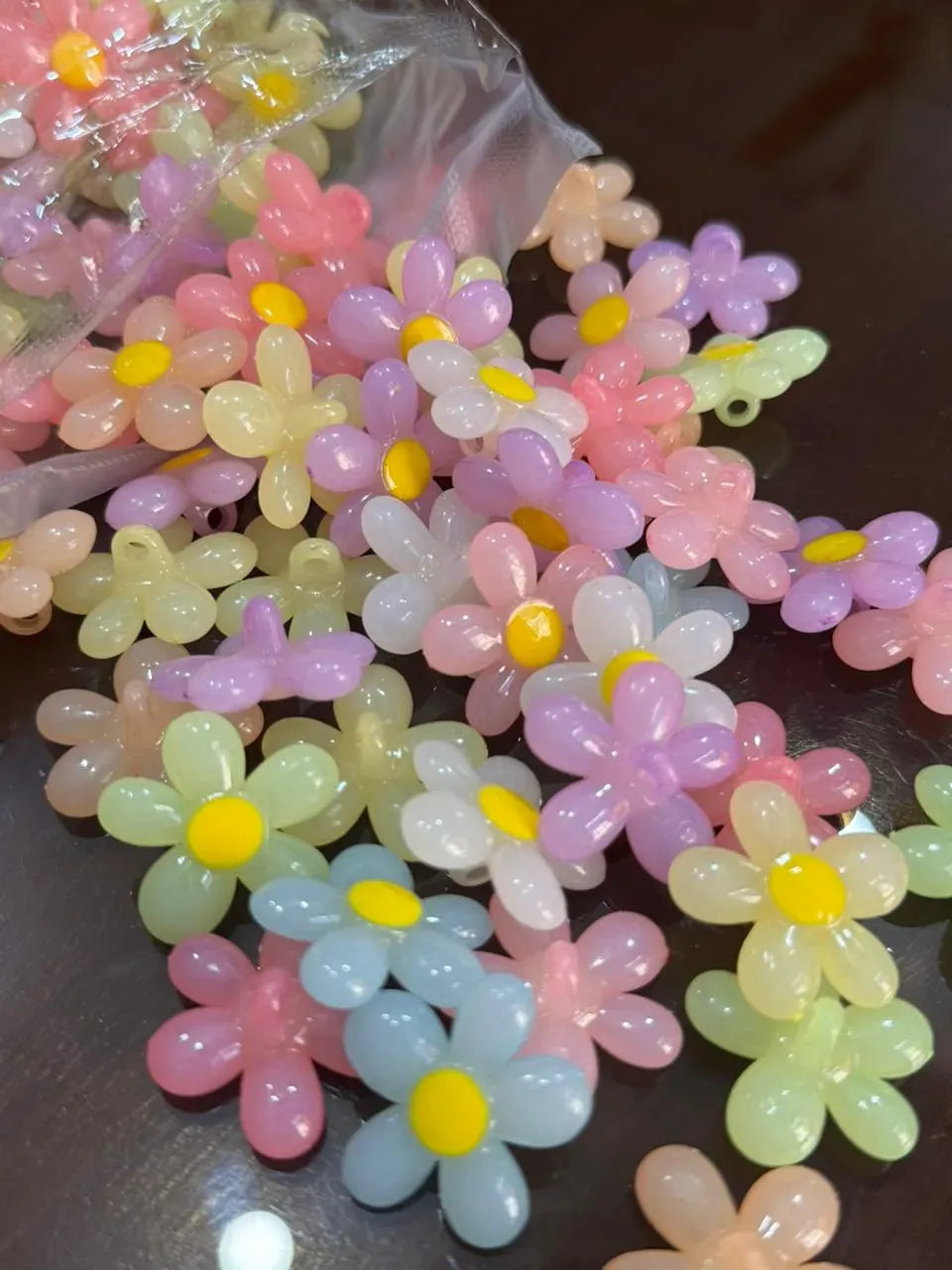 10 Pcs Pack Premium Colorful Acrylic Flower Beads – 5 -Petal Pastel Resin