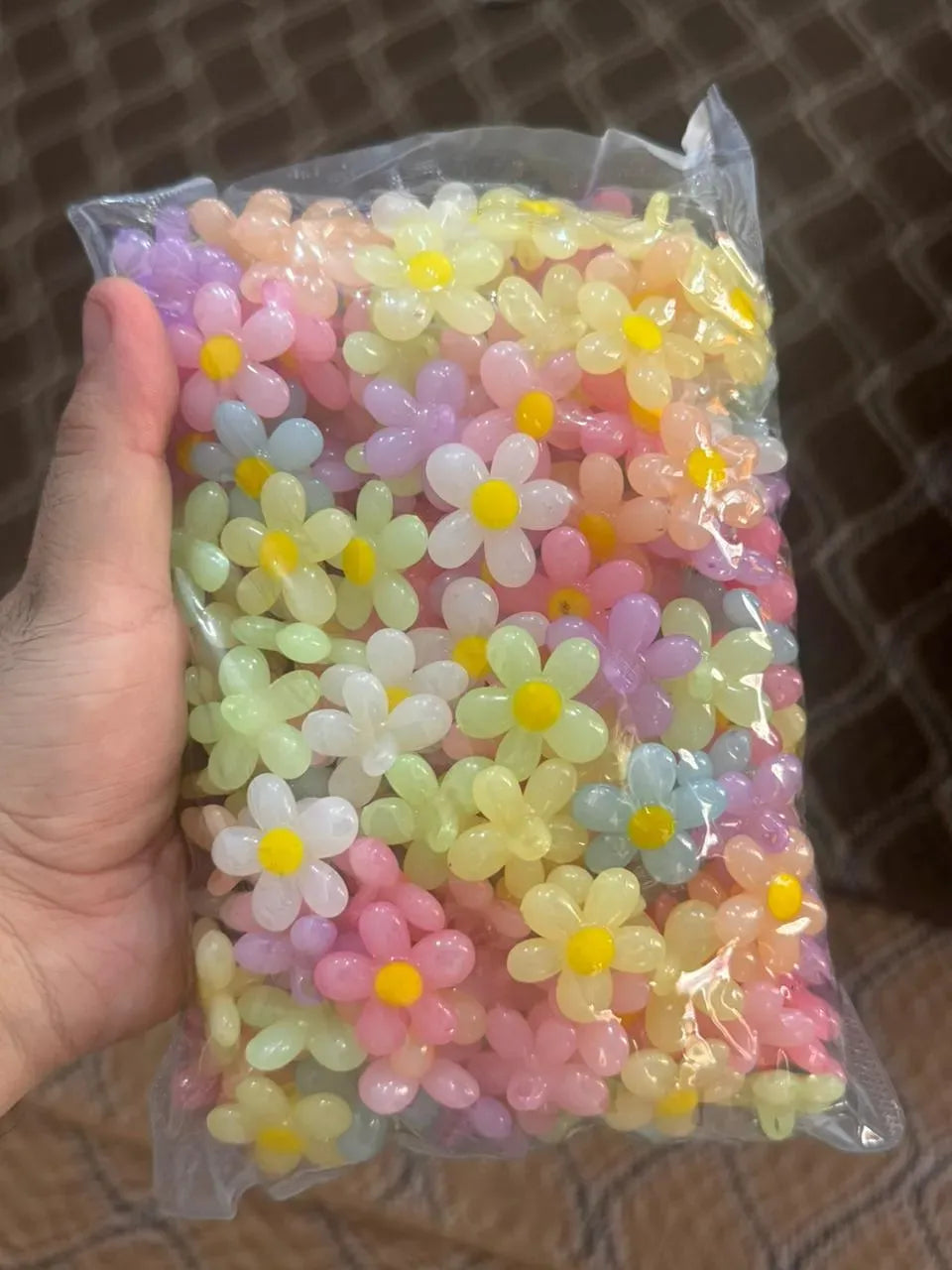 10 Pcs Pack Premium Colorful Acrylic Flower Beads – 5 -Petal Pastel Resin