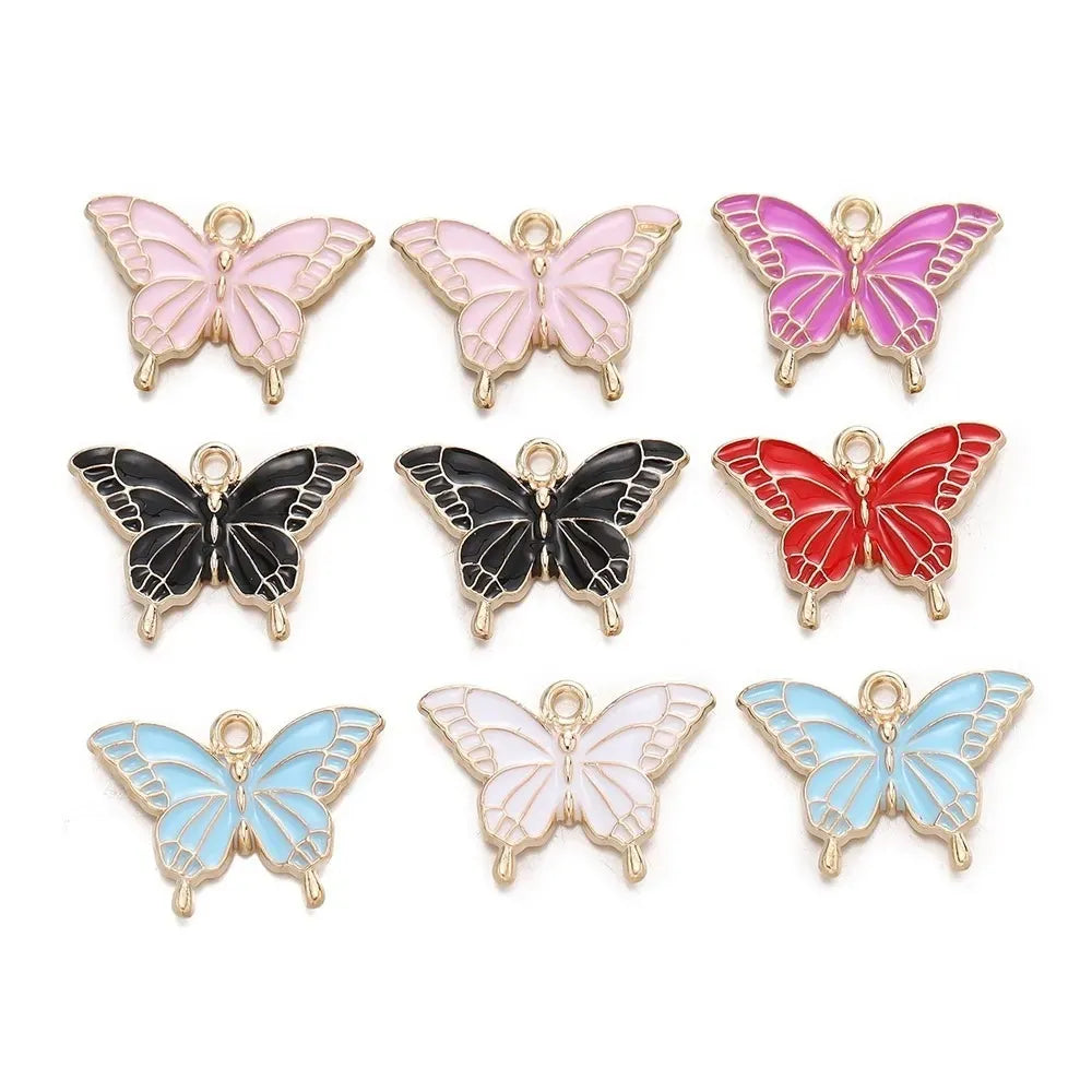 6-10Pcs Cute Butterfly Alloy Oil Drip Pendants
