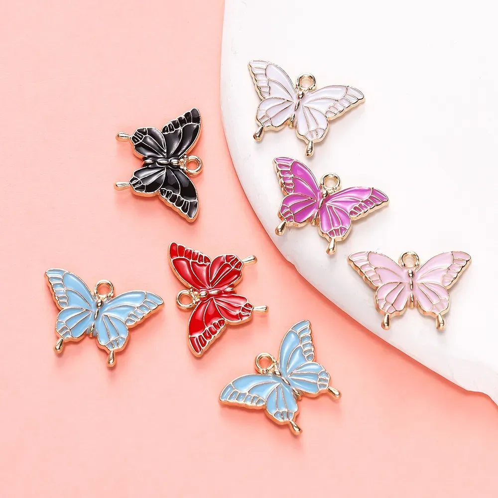 6-10Pcs Cute Butterfly Alloy Oil Drip Pendants