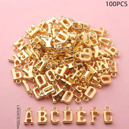 100 Pcs Premium Golden Alphabet Letter Charms – Shiny Gold A-Z