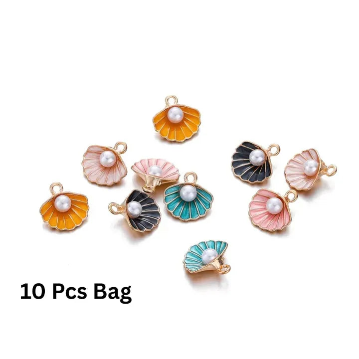 10pcs Pearl Shell Charms – 14.5x15.7mm Alloy Dripping Pendant