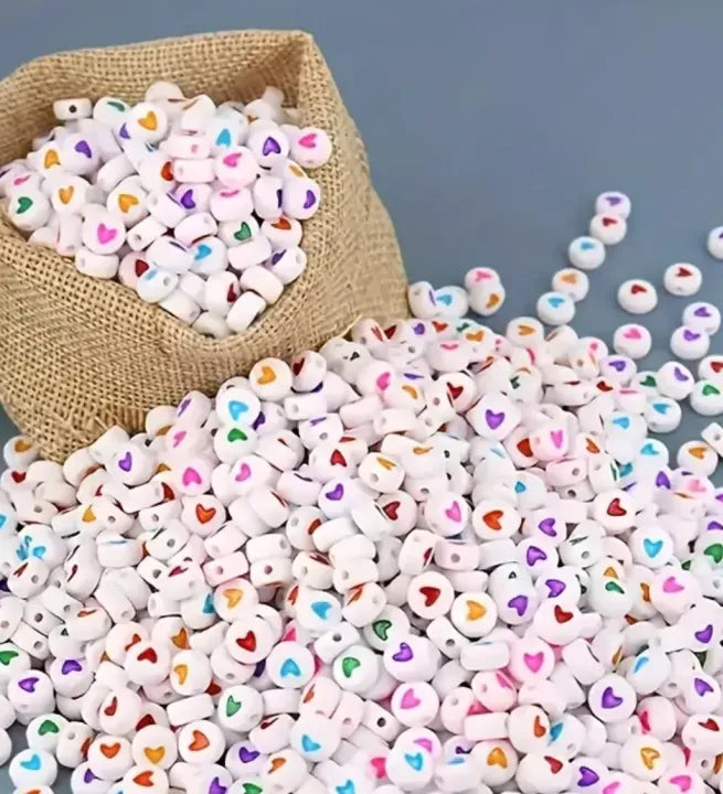 500/100 Pcs Mixed Color Heart Alphabet Beads