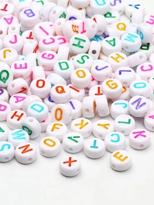 100/500Pcs 7mm Multicolor & White Alphabet Beads