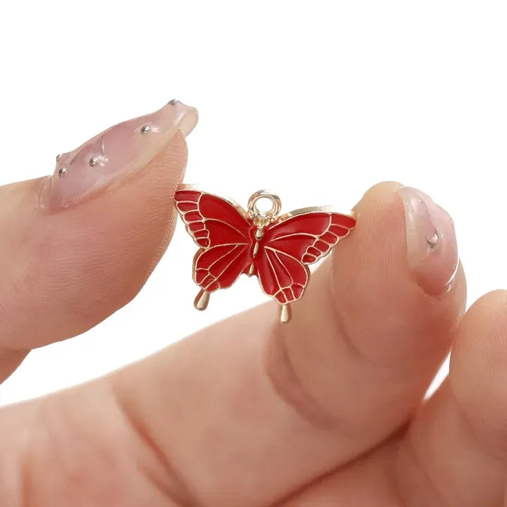 6-10Pcs Cute Butterfly Alloy Oil Drip Pendants