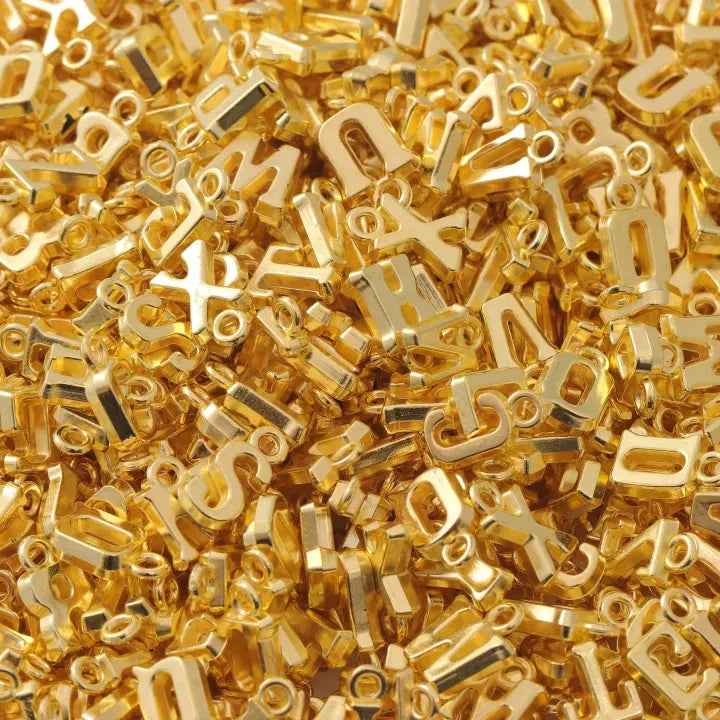 100 Pcs Premium Golden Alphabet Letter Charms – Shiny Gold A-Z