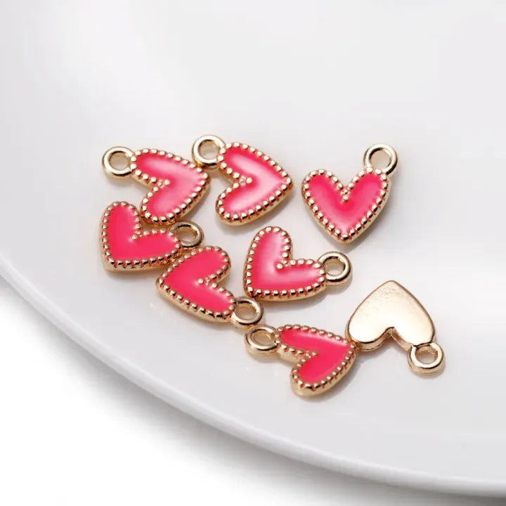 Colorful Alloy Heart Charms – 9x10mm Cute Love Pendants for DIY Bracelets