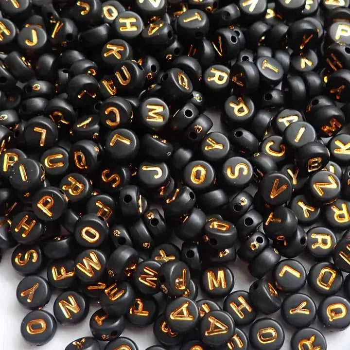 Mixed Gold Letter Black Alphabet Beads – 100/500 Pcs
