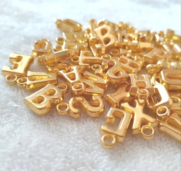100 Pcs Premium Golden Alphabet Letter Charms – Shiny Gold A-Z