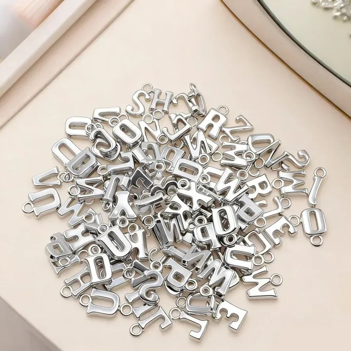100 Pcs Mini Metal Letter Charms Alphabet - Silver A-Z Initial Pendant Charms for DIY
