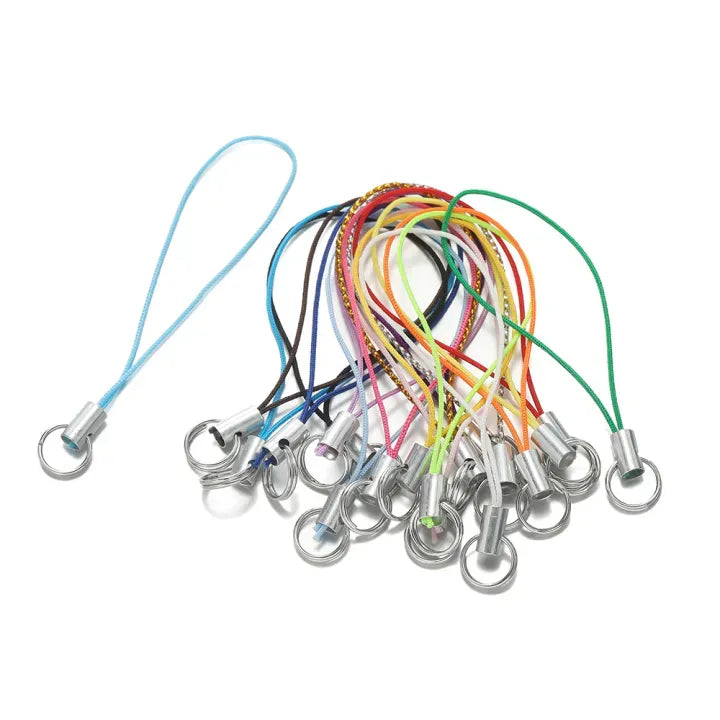 Polyester Colored Phone Lanyard With Double Rings For DIY Keychain