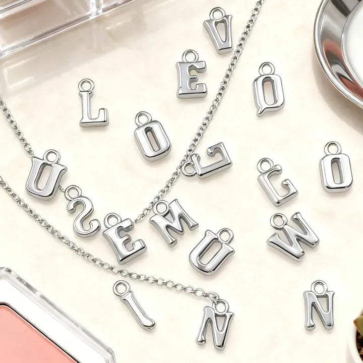 100 Pcs Mini Metal Letter Charms Alphabet - Silver A-Z Initial Pendant Charms for DIY