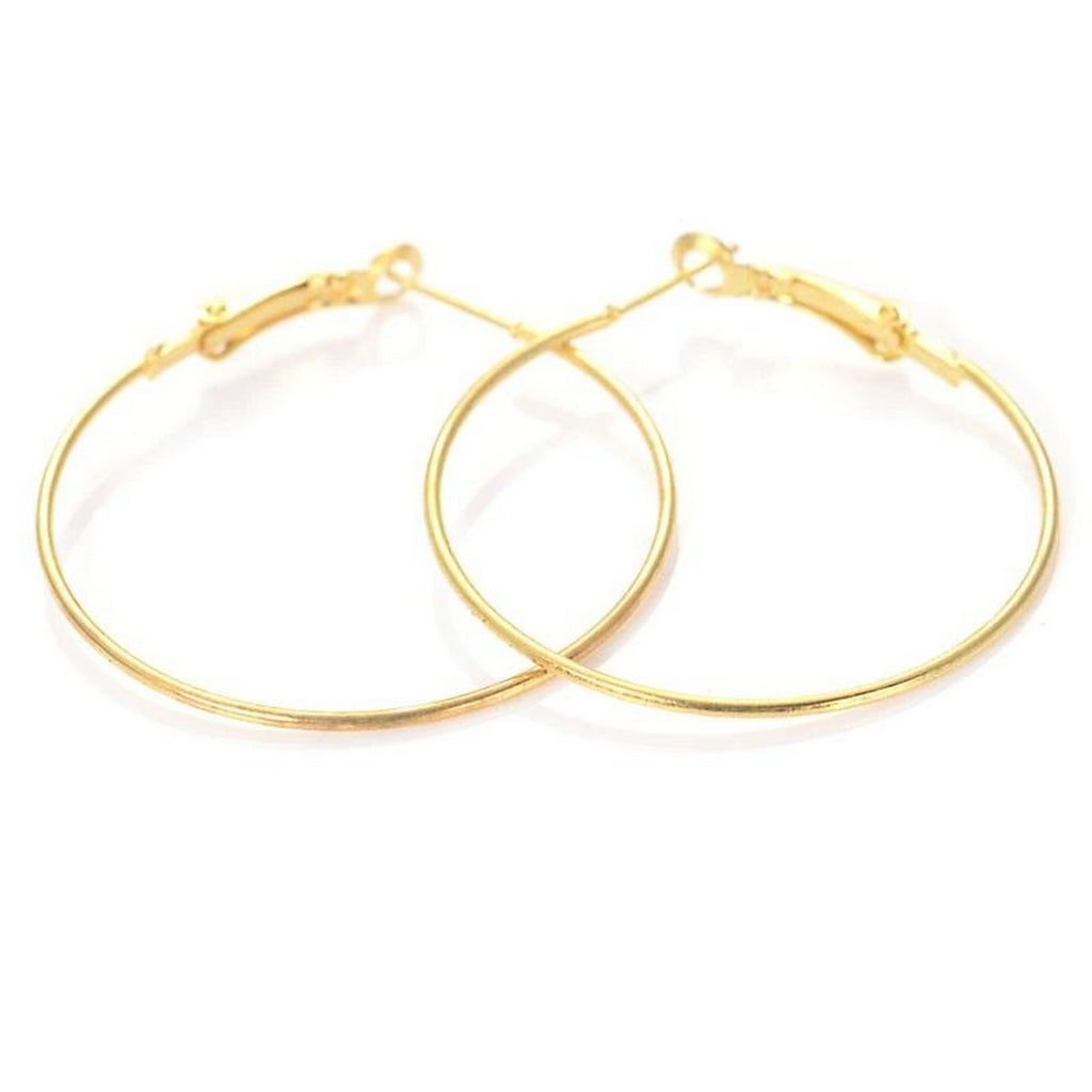 Pack of 5 Pair Large Golden Hoop Earrings Base 40mm - Round Circle Wire Loop Findings