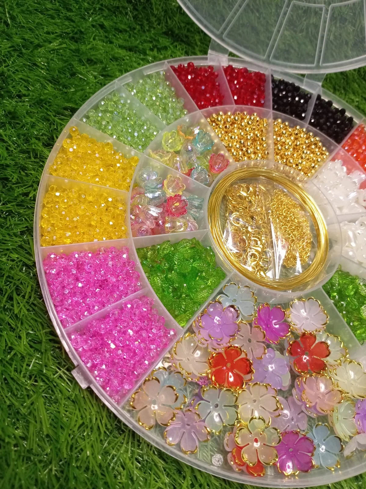 Complete DIY Gajra Bracelet Making Kit with Round Storage Box