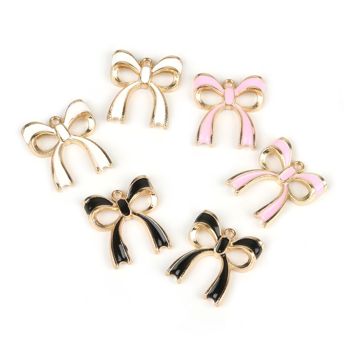 10Pcs Enamel Alloy Bow Charms Pink/White/Black Pendant