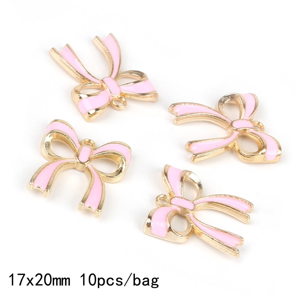 10Pcs Enamel Alloy Bow Charms Pink/White/Black Pendant