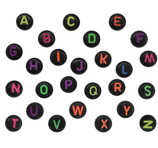100/500Pcs 7mm Multicolor & Black Alphabet Beads