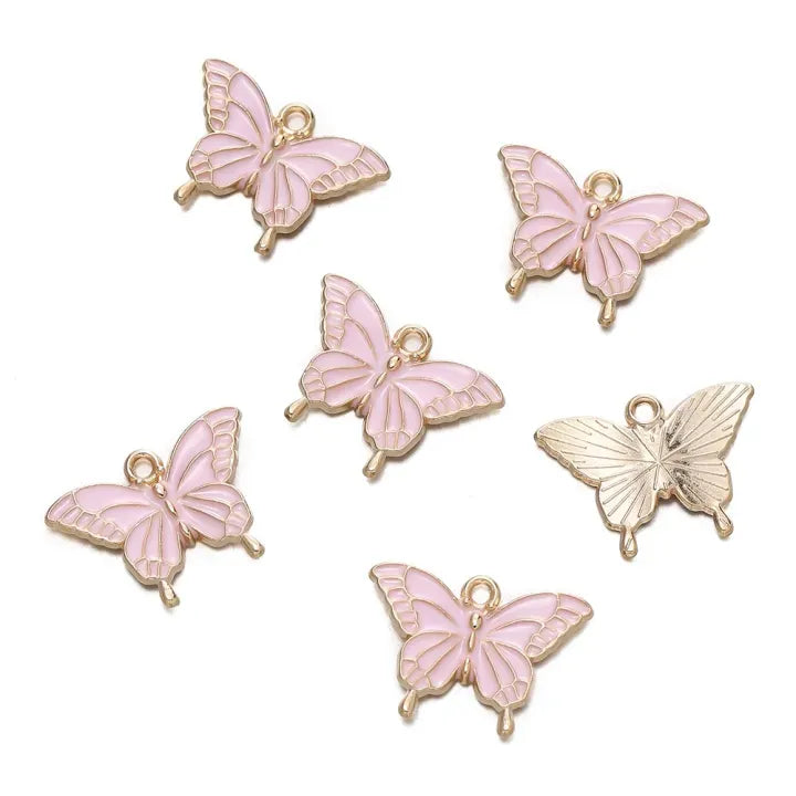 6-10Pcs Cute Butterfly Alloy Oil Drip Pendants