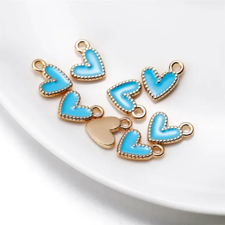 Colorful Alloy Heart Charms – 9x10mm Cute Love Pendants for DIY Bracelets