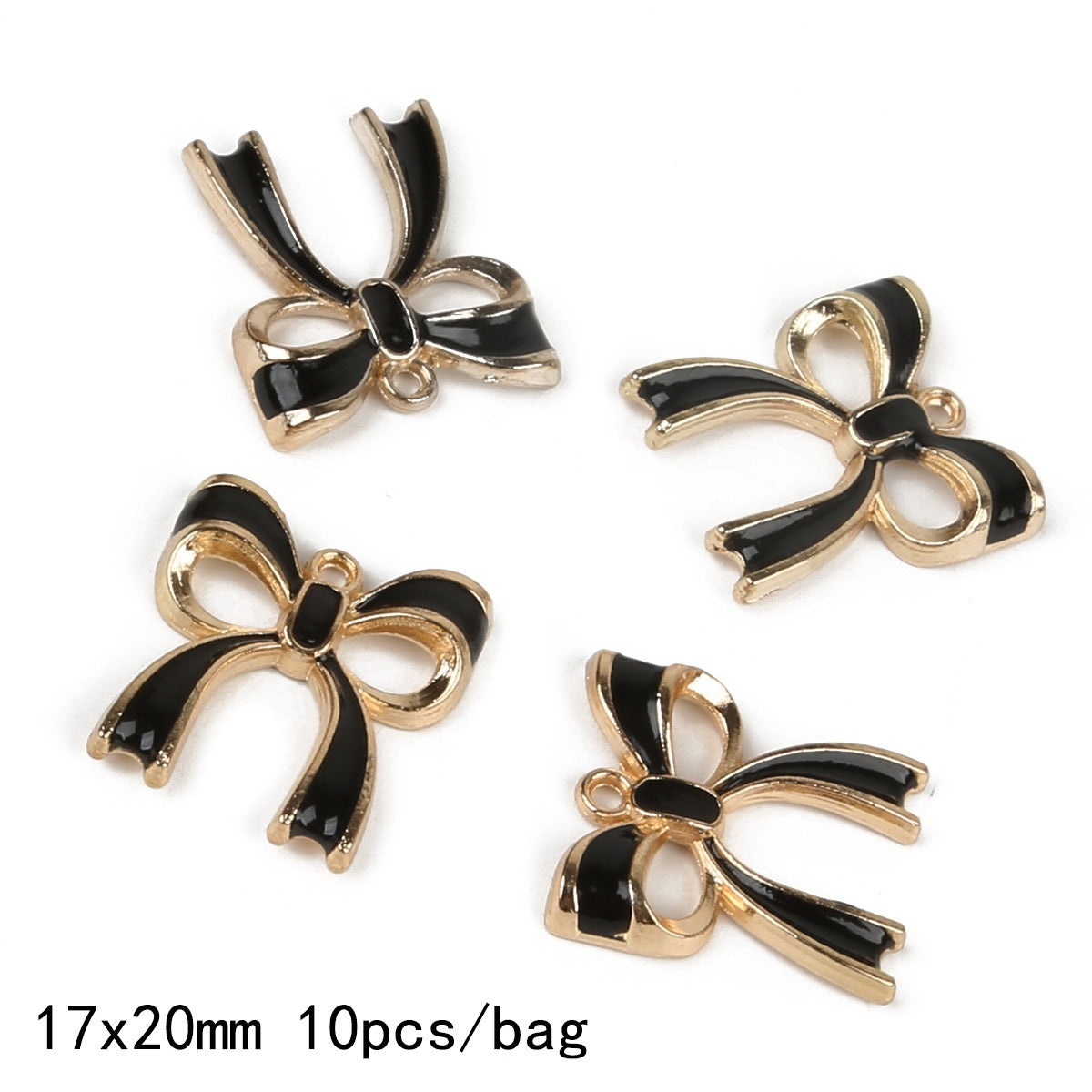 10Pcs Enamel Alloy Bow Charms Pink/White/Black Pendant