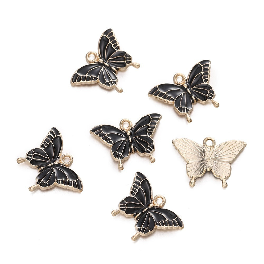 6-10Pcs Cute Butterfly Alloy Oil Drip Pendants