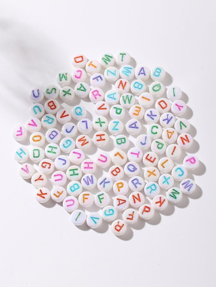 100/500Pcs 7mm Multicolor & White Alphabet Beads