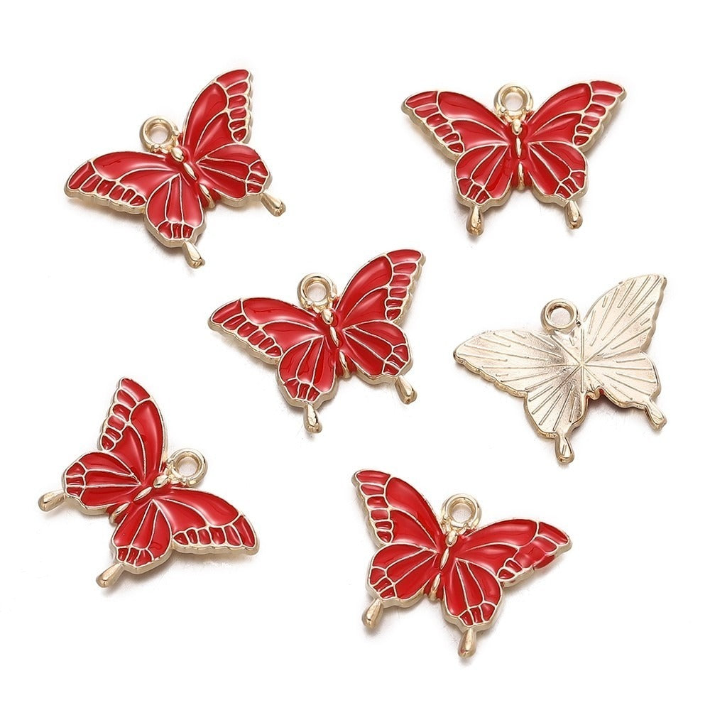 6-10Pcs Cute Butterfly Alloy Oil Drip Pendants