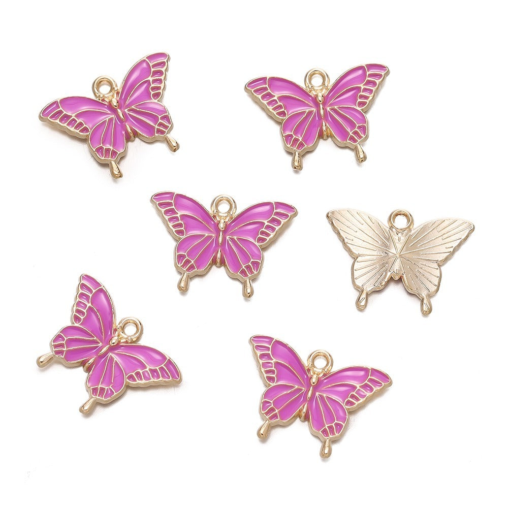 6-10Pcs Cute Butterfly Alloy Oil Drip Pendants