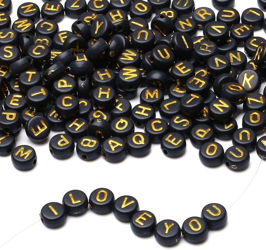 Mixed Gold Letter Black Alphabet Beads – 100/500 Pcs