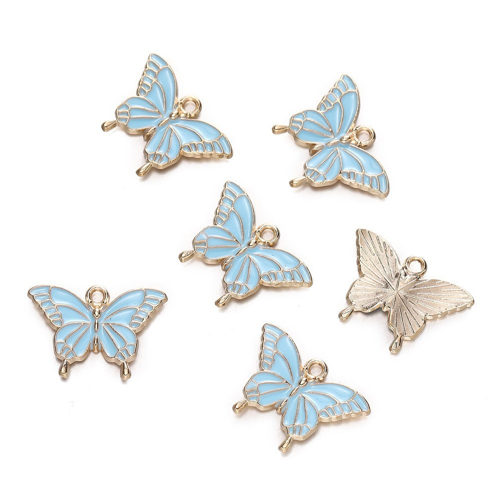 6-10Pcs Cute Butterfly Alloy Oil Drip Pendants