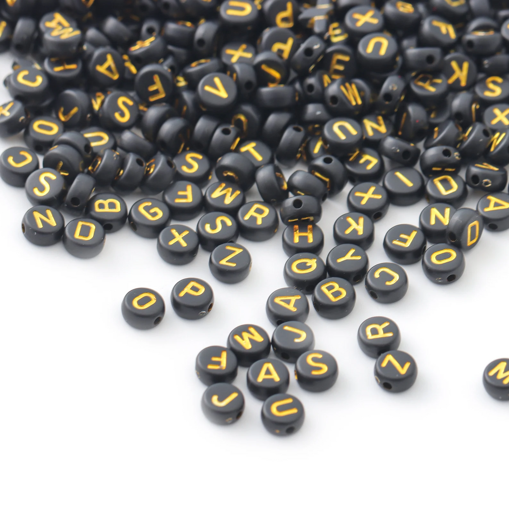 Mixed Gold Letter Black Alphabet Beads – 100/500 Pcs
