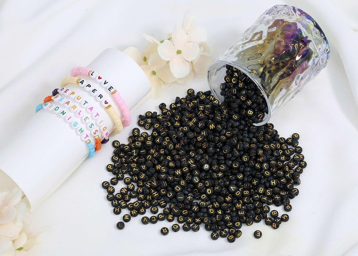 Mixed Gold Letter Black Alphabet Beads – 100/500 Pcs