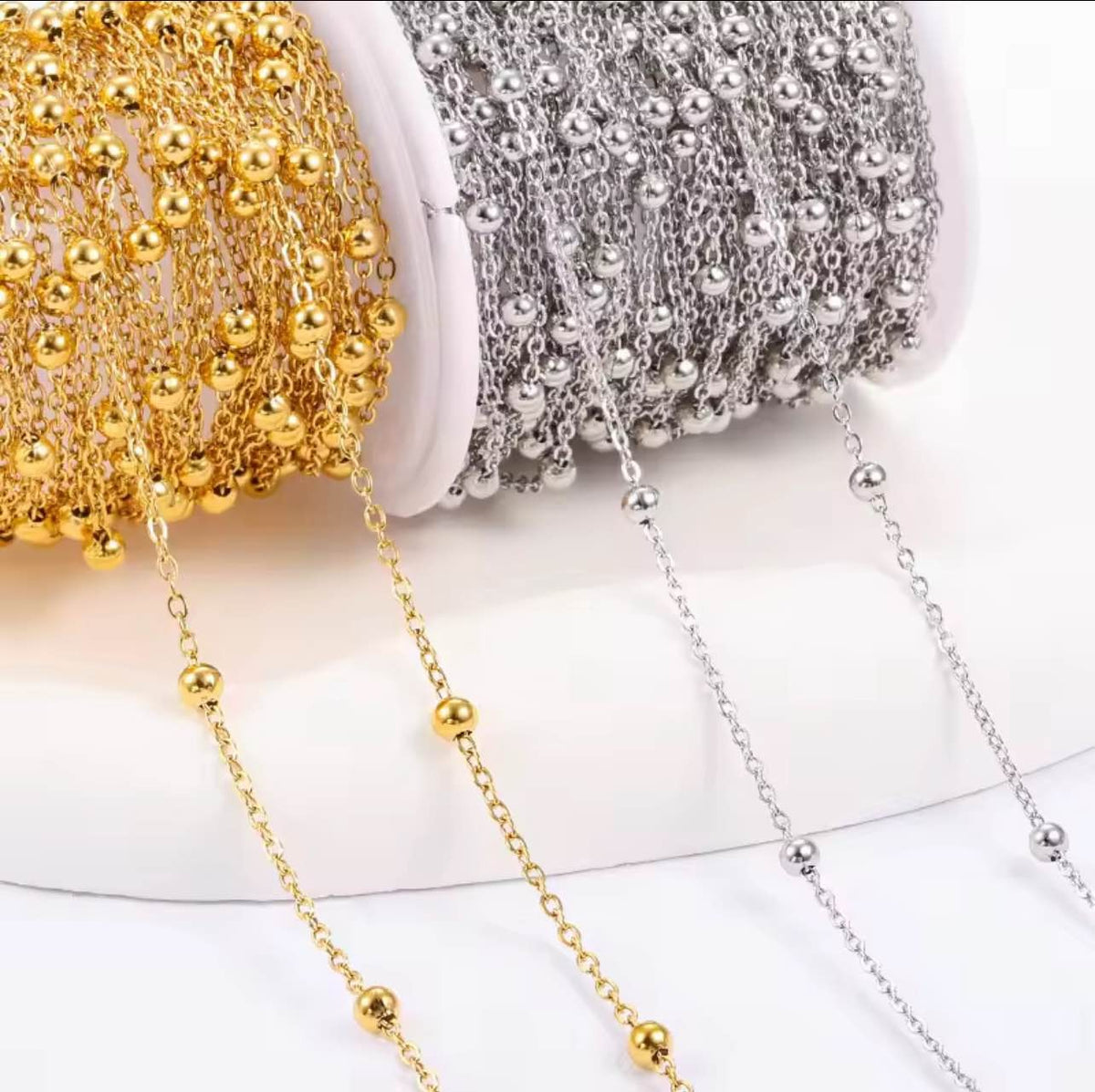 2/5 Yard Beaded Link Chain Roll – Gold & Silver